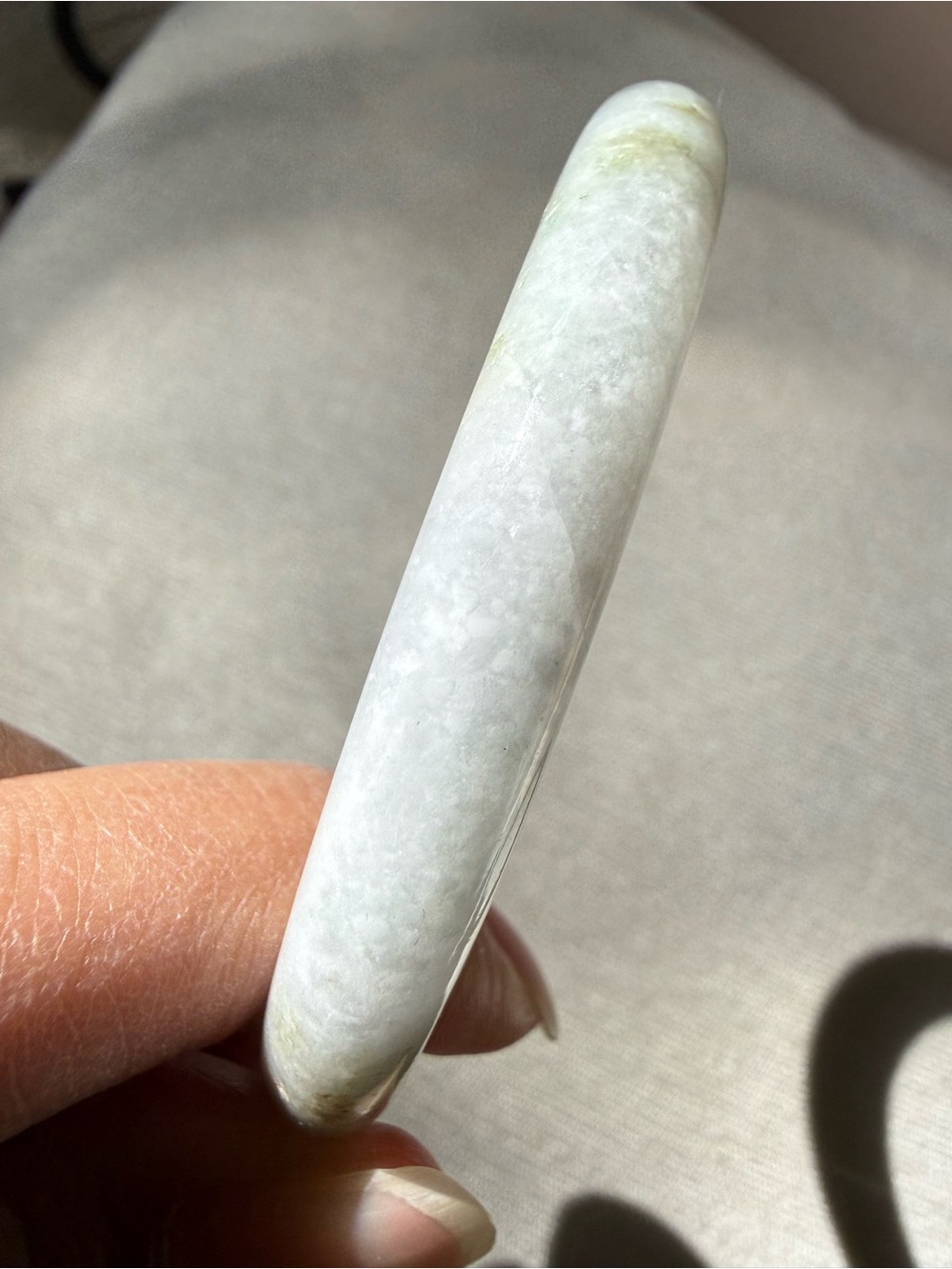 58.4 White Green Burmese Jadeite Jade - Natural Grade A Bangle Bracelet - Picture 11 of 14